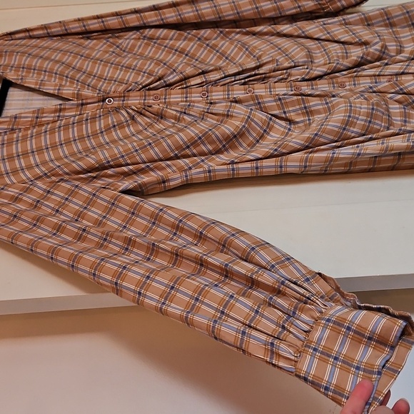 Aakaa Shirt Dress, Button Up, Brown & Blue, Plaid, Sz L, V Neck, Lightweight - Picture 4 of 9